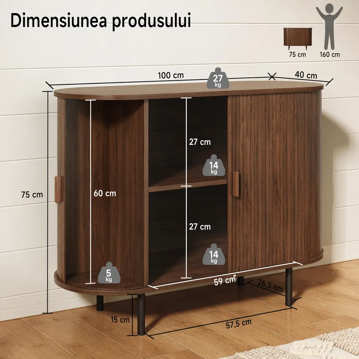 Bufet modern cu uși glisante și fronturi riflate, imagine 4