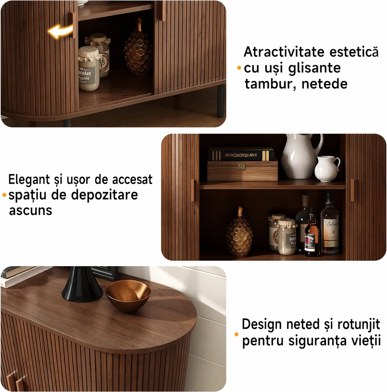 Bufet modern cu uși glisante și fronturi riflate, imagine 8